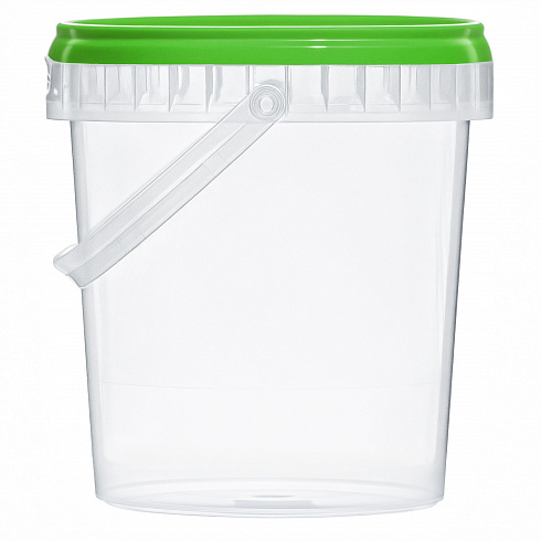 прозрачное ведро 1,1 л пластиковое с зеленой крышкой