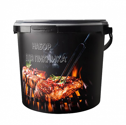 ведро «набор для пикника» 5 литров черное декорированное пищевое