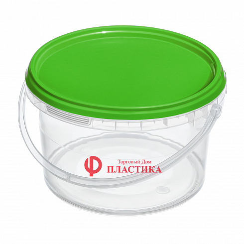 прозрачное ведро 2,6 л с зеленой крышкой